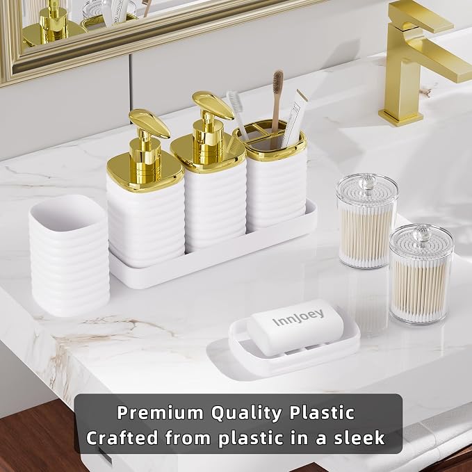 Bathroom Set - 25PC Bathroom Sets with Shower Curtain and Rugs, White Bathroom Set, Bathroom Accessory Set, Luxury Bathroom Accessories Set, Trash Can, Toilet Brush, Soap Dish & Soap Dispenser