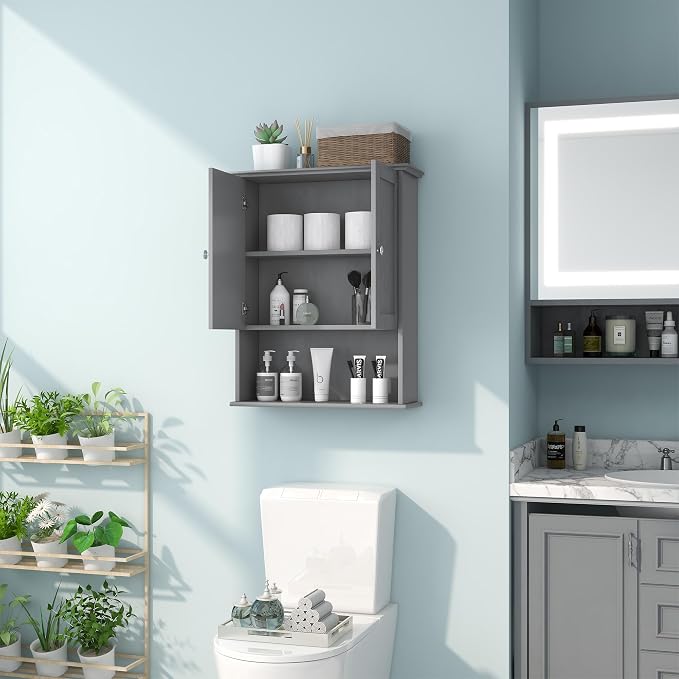 VANIRROR Wall Mounted Bathroom Cabinet 24x30 Inch Wood Over Toilet Storage | Above Toilet Medicine Cabinets with 2 Door & Adjustable Shelf for Kitchen, Laundry, Entryway,Durable MDF Construction