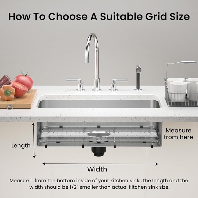 25-1/8" x 12-7/8" Sink Grid, Centered Drain with Corner Radius 1-1/2",Stainless Steel Material Sink Bottom Grid for Single Bowl Sink