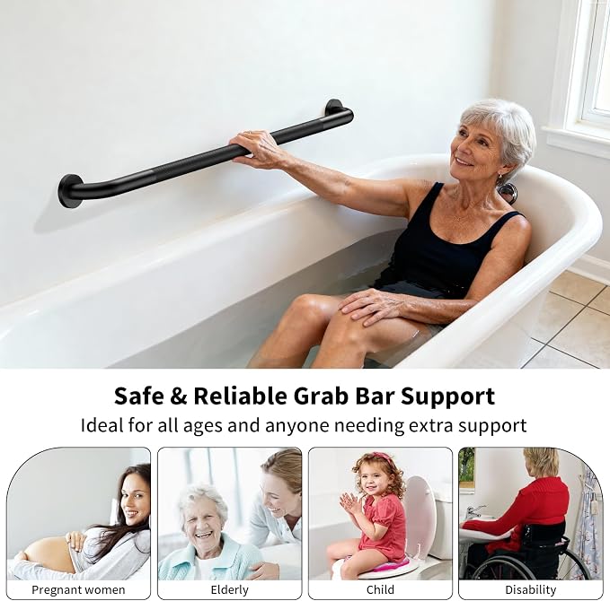 ZUEXT 2 Pack 42 Inch Extra Long Matte Black Anti Slip Shower Grab Bar | Stainless Steel Bathroom Safety Assist Handle, Heavy Duty Wall Mounted, Balance Support Rail for Seniors Handicap, 1.25" Dia