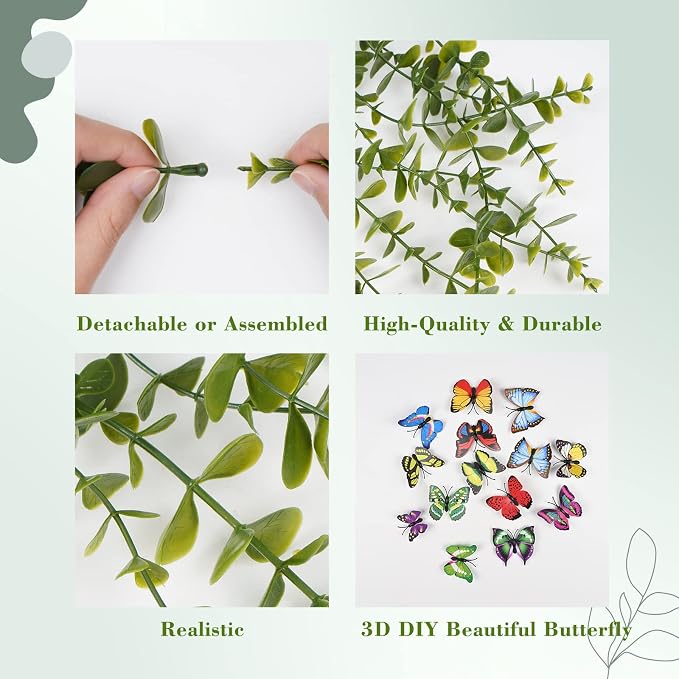 BLEUM CADE Fake Hanging Plants Mixed Set, 4pcs Artificial Hanging Plant, Faux Hanging Potted Plants Greenery for Wall Shelf Home Living Room Indoor Outdoor Decor