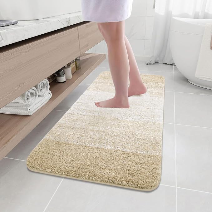 Arotive Microfiber Bathroom Rugs, Shaggy Soft Absorbent Bath Rug, 47x17 | LightBeige, Rubber Backing Thick Plush Machine Washable Dry Bath Mats for Bathroom, Tub and Shower, Rectangular