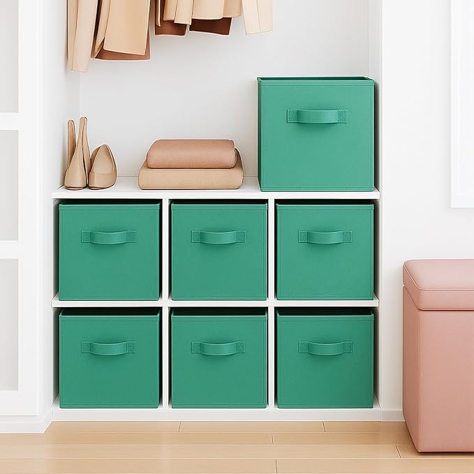 ShellKingdom Storage Bins, Foldable Fabric Storage Cubes And Cloth Storage | Storage Organizer For Closet And Toys, 10.5x10.5x11 INCH, 6 Pack (Forest Green)