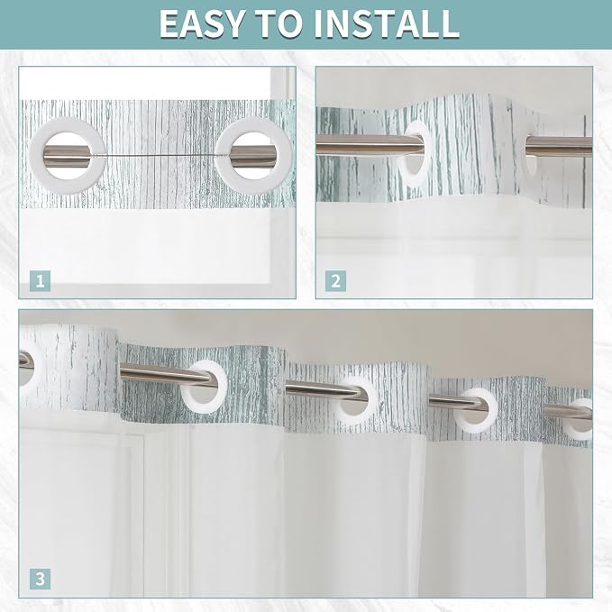 Hookless Shower Curtain with Snap in Liner, Farm Teal No Hook Shower Curtains for Bathroom，Shower Curtain and Liner Set for Bathroom Decor,Waterproof & Washable,72W x 87L Inch