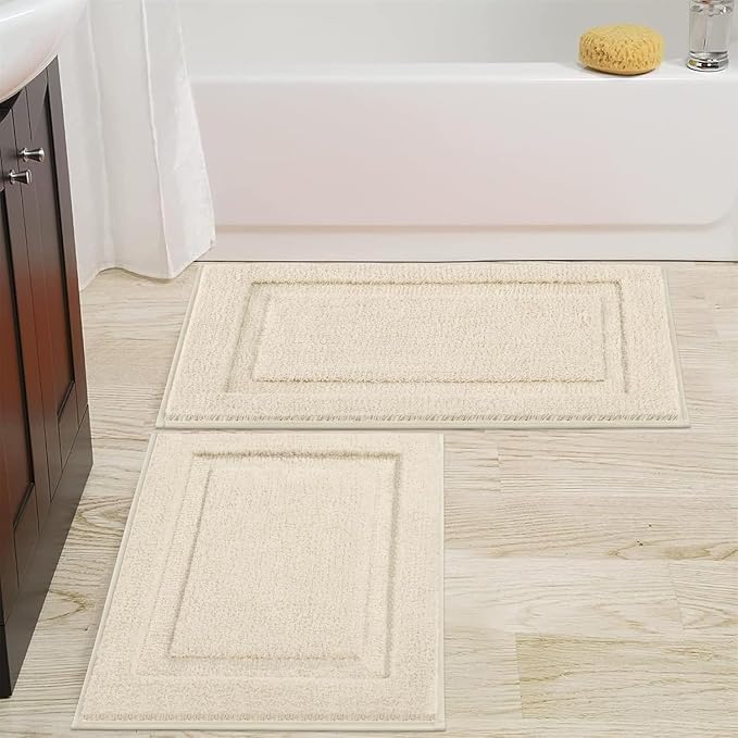 SHACOS Soft Microfiber Light Beige Bathroom Rugs Sets 2 Pieces 32x20 inch | Absorbent Plush Bath Rugs, Non Slip Washable Shaggy Bath Mats, Fluffy Bathroom Runner Floor Mats Shower Rug