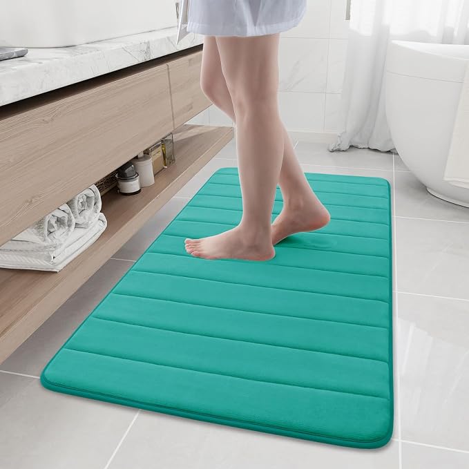 Buganda Memory Foam Bath Mat 47 x 24, Ultra Soft Absorbent Bathroom Rugs | Teal, Machine Washable Quick Dry Bath Mats for Bathroom Floor, Shower and Tub, Home Decor Accessories