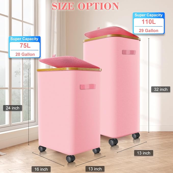 Laundry Hamper with Wheels, 75L Rolling Laundry Basket with Lid | Clothes Hampers for Laundry with Inner Bag, Dirty Clothes Hamper for Bedroom, Dorm, Bathroom, Laundry Room