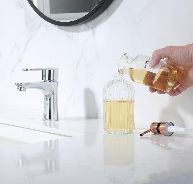 Copper Glass Bathroom Soap Dispenser with Metal Pump,Vintage Dish Soap Dispenser for Kitchen, Used for Lotionor Home,Bathroom,Countertop, Hotel,2 Packs