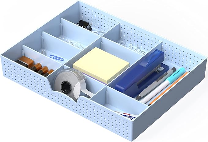 Simple Houseware Drawer Organizer Tray, 9 Adjustable Compartments, Blue | For Office, Makeup, and Craft Drawer or Desktop Storage