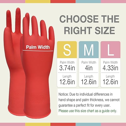 Cleaning Gloves Dishwashing 5 Pairs Reusable Non Slip Rubber Kitchen Small | 12.6-Inch Cuff, Textured Anti-Skid Palm Grip, Soft Skin-Friendly Rubber, 4-Color for Multi-Use, Easy Pull-On Flexible Fit