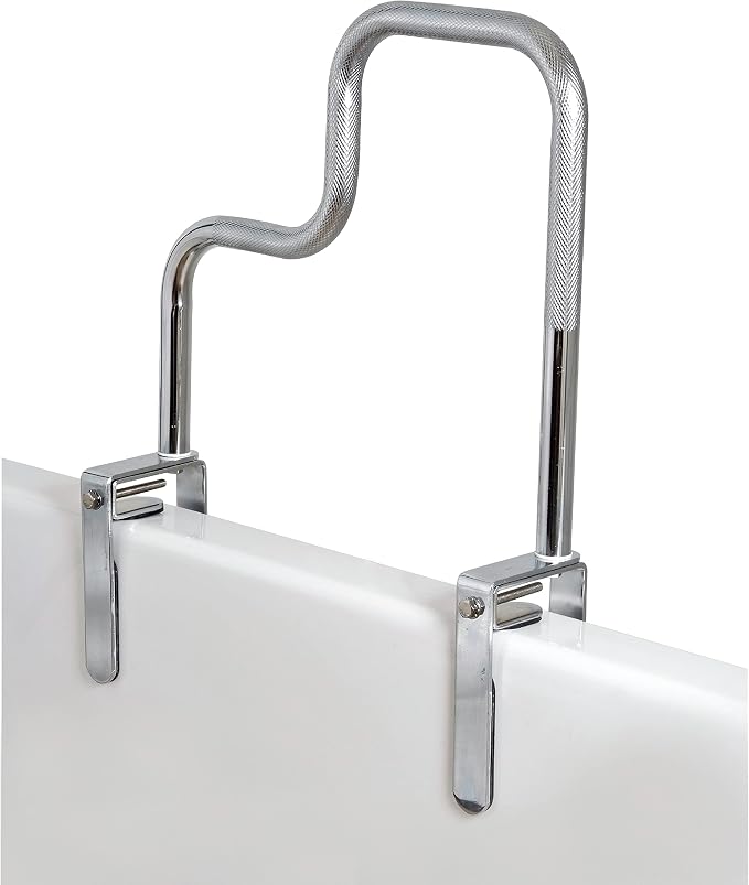 Carex Tri-Grip Bathtub Handle Grab Bar with Chrome Finish, Bathtub Grab Bar for Seniors and Handicap, Detachable Toilet Safety Frame with Handles for Assistance in Getting In and Out of Tub