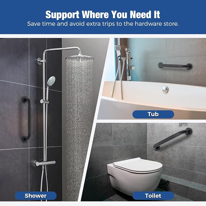 Grab Bars for Shower, 32 Inch Shower Handle, 2 Pack, Brushed Nickel | Grab Bars for Bathroom, Knurled Anti-Slip Grip, 31-Inch Hole Centers, 1-Inch Diameter, Wall-Mounted Support for Seniors