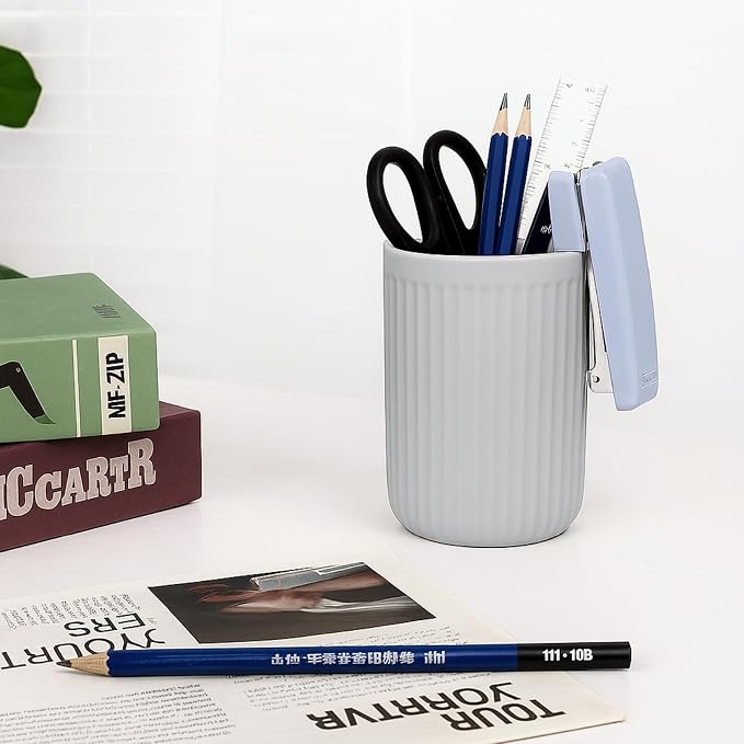 BosilunLife Ceramic Toothbrush Holder - 12oz Bathroom Toothbrush Holder Light Grey Tooth Brush Holders Tumbler Cups Reusable Toothbrush Mouthwash Cup Small Toothbrush and Toothpaste Holder