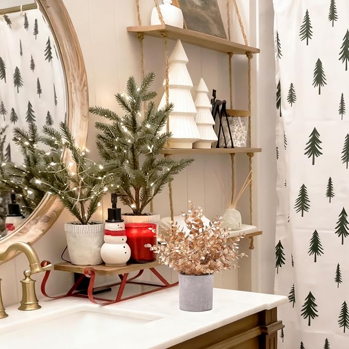 Coferset 2 Pack Small Fake Plants Eucalyptus Potted,Gold | Small Space Artificial Plants for Bathroom Shelf Office Desk Home Farmhouse Room Coffee Table Tray Christmas Decor
