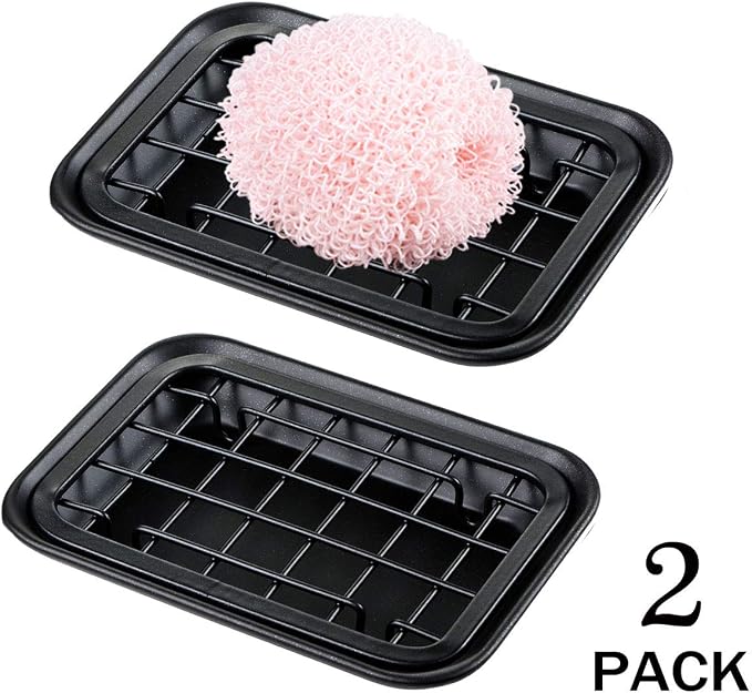 SheeChung Soap Dish for Bathroom Kitchen, Stainless Steel Soap Holder Tray | 2 Pack Black, Metal Soap Dish with Drainage, for Kitchen Sink Counter to Store Bar Soap Sponges Scrubbers, Rust Resistant
