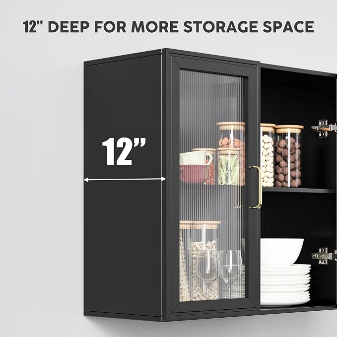 FIMELLO 24’’ Bathroom Wall Cabinet, Laundry Room Cabinets Storage, Kitchen Cabinets with Adjustable Shelf Acrylic Glass Doors, Medicine Cabinets for Bathroom, Black Bathroom Cabinet