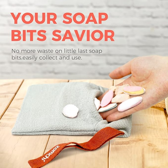 ZOMCHI Soap Bag for Soap Bars, Bar Soap Pouch, Gentle & Rough, 2 Pack | Exfoliating Soap Bar Bag with Dual Textures, Rich Lather, Soap Saver Bags, Soap Bag Scrubber, Soap Bar Loofah for Shower
