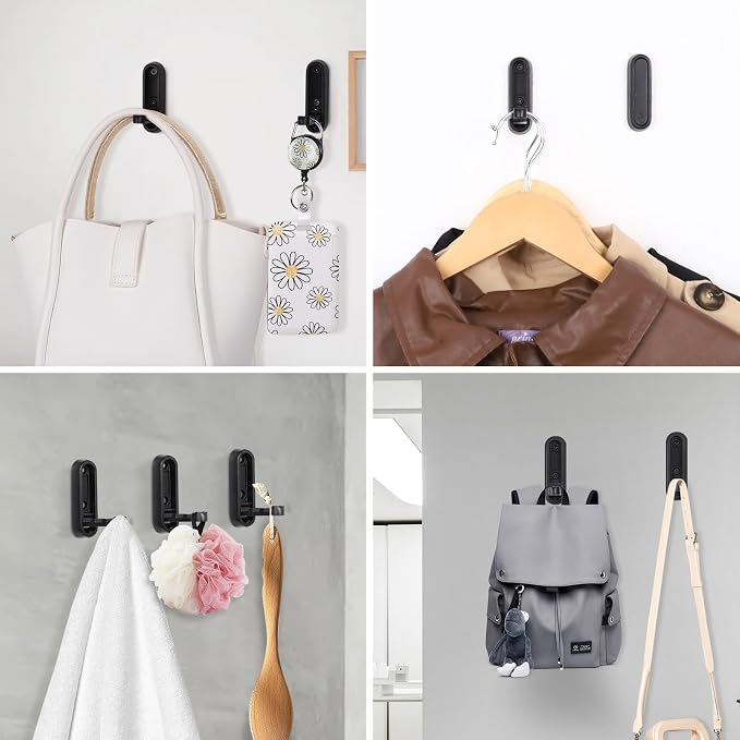 Folding Wall Hooks, 2 Pcs Foldable Black Coat Hooks Heavy Duty Foldable Hook Bathroom Towel Hooks Robe Hooks Wall Mounted for Hanging Coat Towels Clothes Hat Bags Keys | 90° Foldable Design, Wall Mounted, Holds Up To 40 Lbs, Screws And Anchors Included...