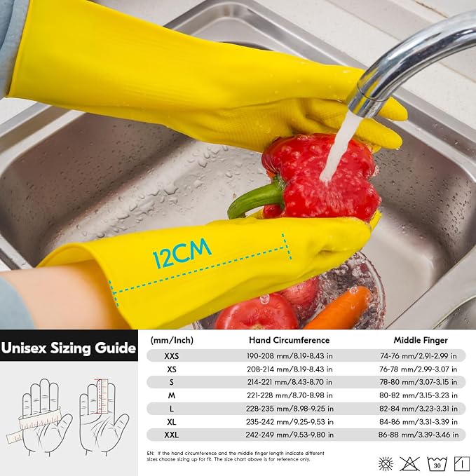 Vgo...Latex Reusable Household Gloves,Cleaning Gloves,Long Cuff (HH4601,XL) | yellow,extra Thickness,kitchen,dishwashing,household,painting,gardening,pet care,car washing,bathroom,hair dyeing,laundry