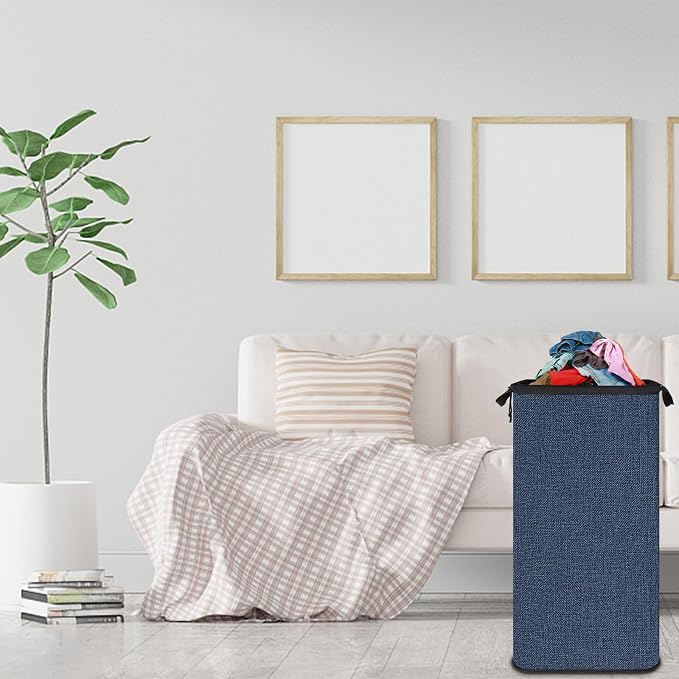 Extra Large Laundry Hamper, Folding 100L Laundry Basket, Blue | Dirty Clothes Hamper for Bedroom, Tall Hamper, Sturdy Storage Organizer for Clothes and Toys