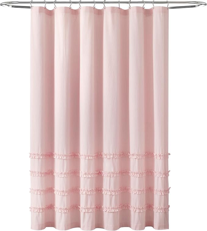 Lush Decor Vintage Stripe Yarn Dyed Cotton Shower Curtain, 72" x 72", Pink