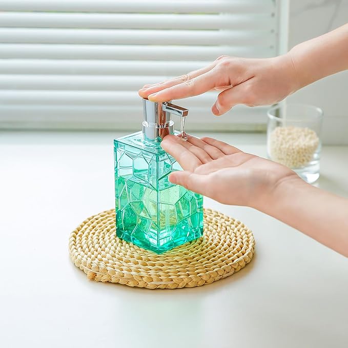Clear Acrylic Bathroom Accessories Set - Rust-Free, Transparent Design - Includes Soap Dispenser, Toothbrush Holder, Cup, Soap Dish, and Toilet Brush 5-Piece (Teal Blue) | Includes Soap Dispenser Toothbrush Holder Cup Soap Dish and Toilet Brush