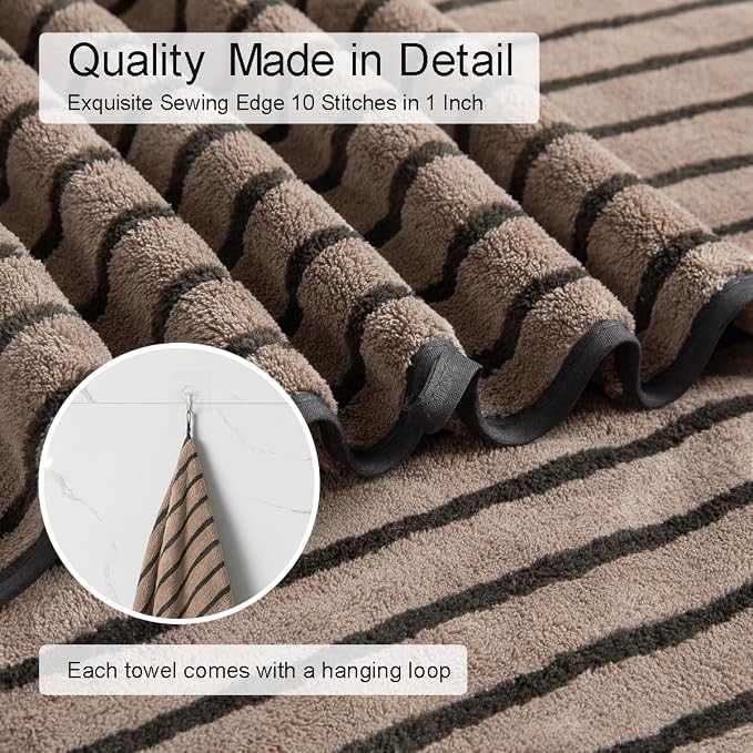 2 Piece Brown Cabana Stripe Hand Towels for Bathroom 16"x31" Ultra Soft Breathable Hand Face Towels Highly Absorbent 600GSM Towels Quick Dry Beach Chair Towel for Spa Gym Hotel Travel Camp