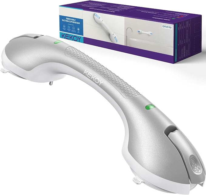 KEKOY 17.5 in 2 Pack Suction Grab Bars Bathtubs and Showers with Indicator | Heavy Duty Safety Shower Handle for Seniors and Elderly, Handicap Bars for Bathroom, No Drilling and Removable, Silver