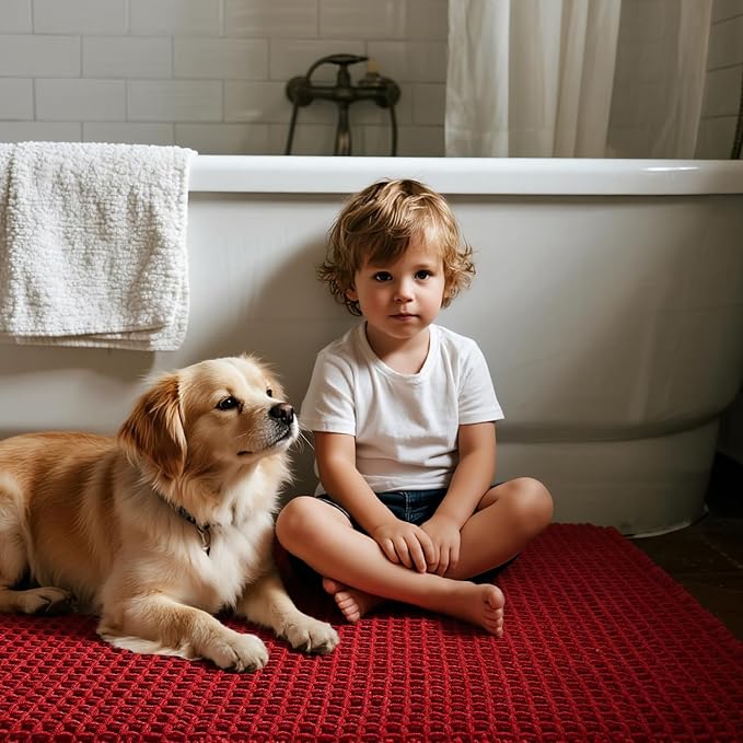 Triohero Waffle Runner Bath Mat - Long Bathroom Rugs Non Slip Washable, Ultra Soft Super Absorbent Quick Dry Boho Farmhouse Bathroom Decor, 24" x 72", Burgundy