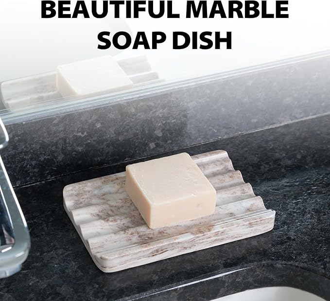 Karibiber Marble Soap Holder, Soap Dish for Shower, Bathroom, Kitchen, Multi-Function Soap Saver, Soap Saver with Water Ripple Design, Soap Tray for Bar Soap(Palissandro Classico)