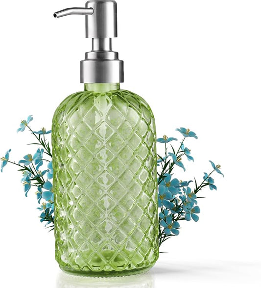 Kaishun 14 OZ Refillable Glass Soap Dispenser for Hand Soap & Lotion, Green