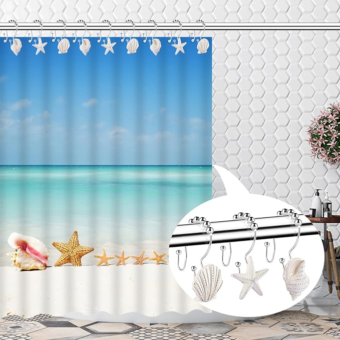 Decorative Shower Curtain Hooks,12 Pcs Seashell Double Shower Curtain Hooks | Decorative Shower Curtain Hooks,12 Pcs Seashell Double Shower Curtain Hooks