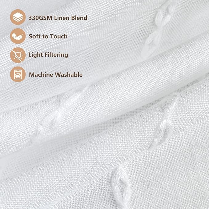 Seenus Boho Farmhouse Window Curtain with Tassels, 30 x 24 Inch Light Filtering Sheer Short Cafe Window Curtain Tier, White Linen Textured Pleated Small Window Drape for Kitchen or Bathroom, 1 Panel