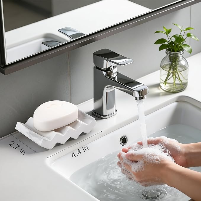 Bar Soap Holder Diatomite Soap Dish Sponge Caddy, Marble White | Self Draining, Fast Drying, Soap Saver, for Shower, Bathroom, Kitchen Sink