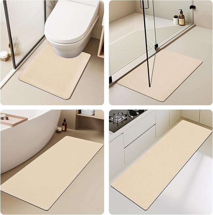 TYUU Bathroom Mat Quick Dry, Bathroom Rugs Non Slip Washable Thin Absorbent Bath Mat Fits Under Door Bathroom Floor Mat Perfect for Bath, Shower, or Sink 24"x48" Beige
