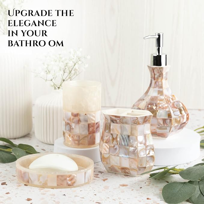 Milano Soap Dish for Bathroom - Decorative Dry Bar Holder Finished in Beautiful Mother of Pearl - Durable Resin Design - Best Dishes for Sink/Bath/Shower/Bathtub Decor