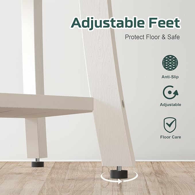 Waterproof HIPS Shower Bench for Inside Shower, Shower Stool, White | Ergonomic design, For seating and leg shaving, Wood-Look texture, Easy care, Storage shelf, Non-Slip leveling feet, 400 lb