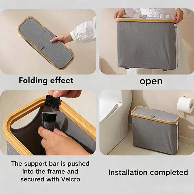Oxford Fabric Toilet Paper Storage Basket with Lid, Free‑Standing Organizer Basket for Toilet Paper for RV Bathroom (Grey)