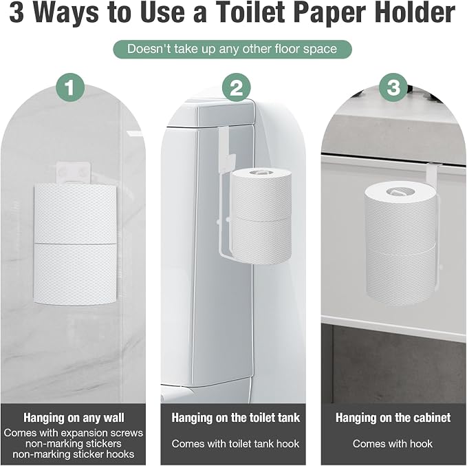 Tokokimo Toilet Paper Storage, Wall Mount Toilet Paper Holder Self Adhesive for 2 Roll Tissue, Over The Tank Toilet Paper Holder Stainless Steel for Bathroom Storage, RV (White 1Pcs)