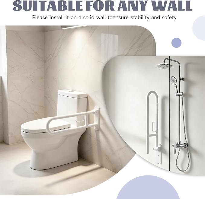30.3 Inch Toilet Grab Bar, HUAS White Anti Slip Bathroom Toilet Safety Rails, U Shaped Flip-Up Handicap Grab Bars w/Paper Holder, Stainless Steel Support Handrail for Elderly Disabled Senior