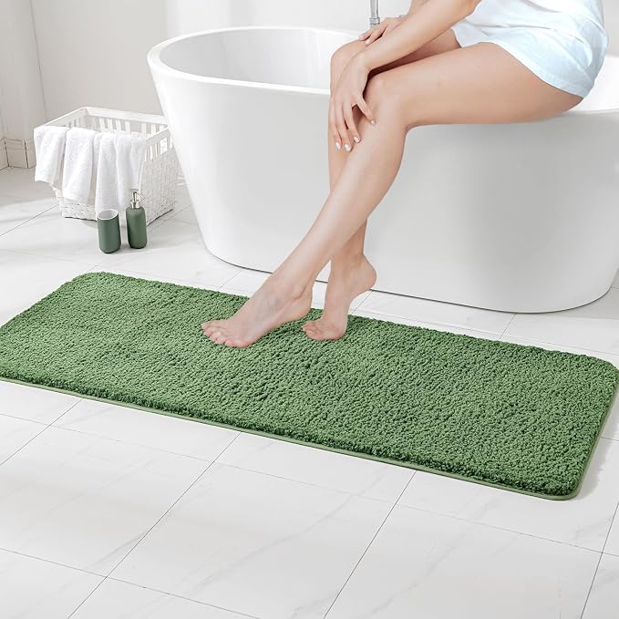 MIULEE Moss Green Bathroom Runner Rugs Soft Microfiber Bath Mat 24x60 Inch | Absorbent, Non Slip, Quick Dry, Fluffy Bath Rugs for Bathroom Floor Tub Showers, Machine Washable