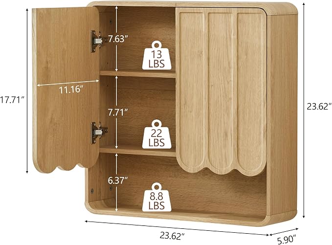 Bathroom Wall Mounted Storage Cabinet, Medicine Cabinet with Adjustable Shelf, Over The Toilet Storage Cabinet for Bathroom, Laundry Room, Kitchen, Living Room (Natural)
