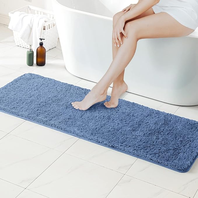 MIULEE Blue Bathroom Runner Rugs Soft Microfiber Bath Mat 24x60 Inch | Absorbent, Non Slip, Quick Dry, Fluffy Bath Rugs for Bathroom Floor Tub Showers, Machine Washable