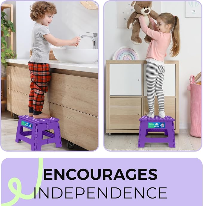 Dyforce Kids Step Stool 9 Inch, 300lbs Folding Step Stool for Toddler | Step stool Purple,Anti-slip Heavy Duty with Handle, Lightweight Foldable Foot Stool for Bathroom Kitchen Bedroom Outdoor