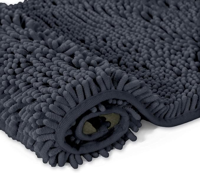 LuxUrux Plush Chenille Runner Rug – Ultra-Soft, Absorbent & Non-Slip Bath Mat for Bathroom, Hallway & More, Machine Washable (27 x 47 inches, Charcoal)