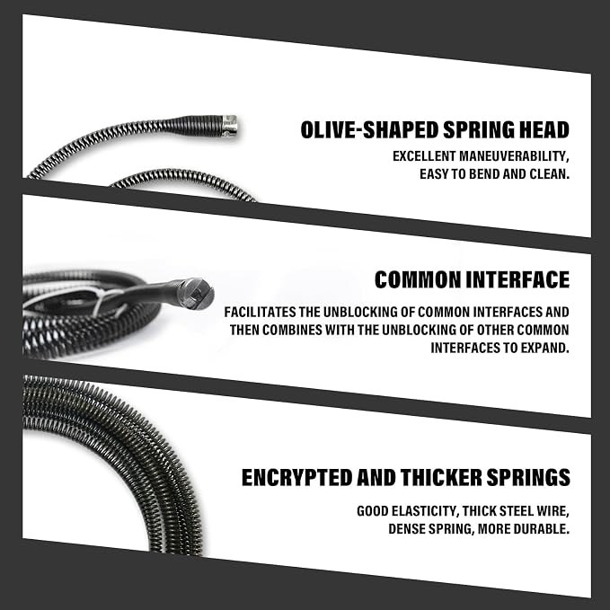 20ft x 1/2" Drain Snake Plumbing Pipe Cleaning Cable w/ 6 Cutters | Heavy-Duty Stainless Steel, Manual & Powered Adapter, Auto Feed, Hollow Core Design, Interchangeable Blades, for Sinks & Tubs