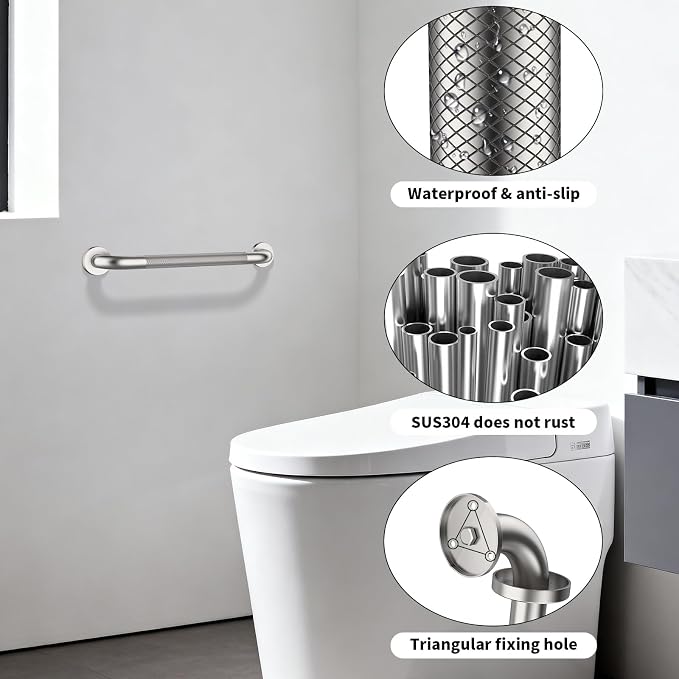 ZUEXT 2 Pack 20 Inch Brushed Nickel Non Slip Shower Grab Bar w/Knurled Grip | Bathroom Balance Support Rail, Assist Handle for Handicap Seniors, Wall Mount Stainless Steel Bath Safety Handrail, 1.25" Dia
