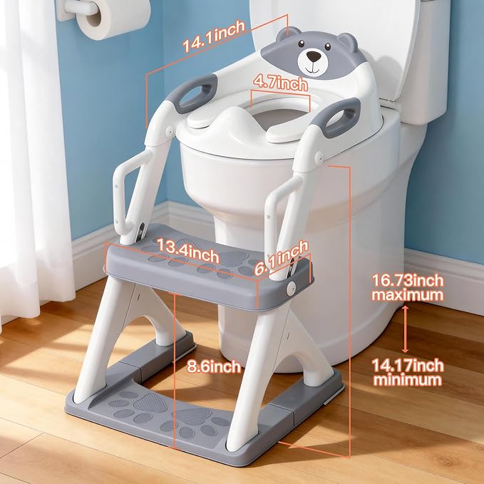 Potty Training Toilet for Toddlers, 2-in-1 Potty Training seat, Anti-Slip | SKYROKU, Fits Round & Elongated Toilets, 6 Heights, Splash Guard, Foldable, Holds 200+ lbs, Step Stool, Dishwasher Cushion