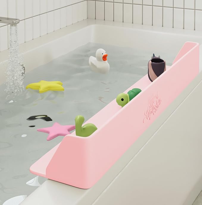Original PlayPad, Bathtub Splash Guard Play Shelf - Toy Tray Caddy Holder Storage - Suction Cups Attach to Bath Tub - No Mess Water Spill in Bathroom for Toddlers Kids Baby (Pink)