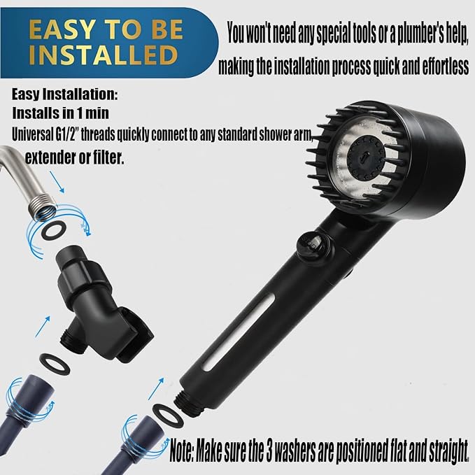 Shower Head with Handheld, Shower Heads High Pressure, High Flow Even with Low Water Pressure-Hand Held Showerhead Set,3 Modes Filtered Showerhead with 59″Replacement Hose/Bracket/Cotton Filters